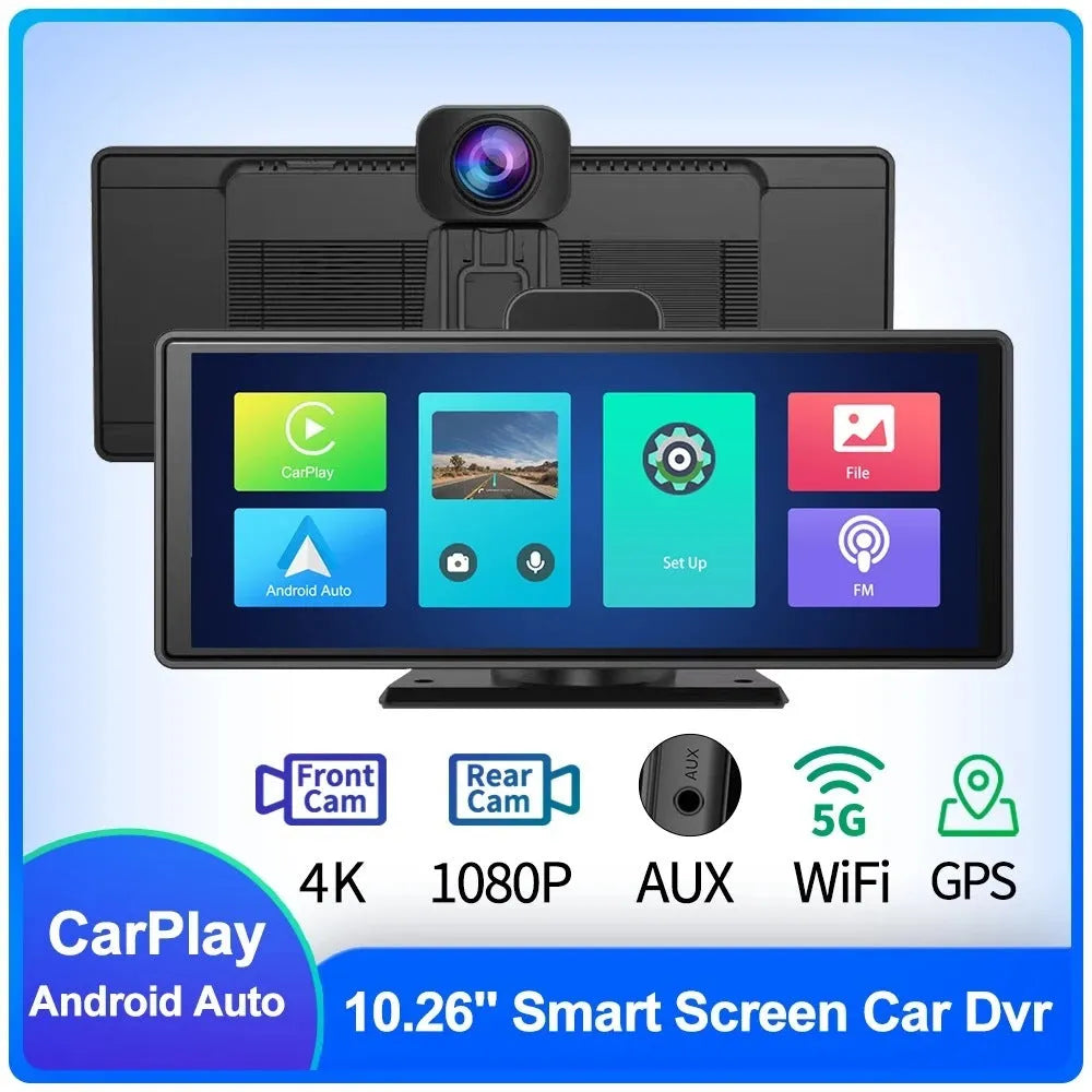 12-inch touch screen car DVR dash camera with front and rear recording on display
