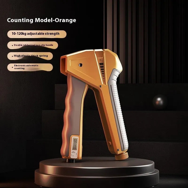 Adjustable hand grip strengthener showing spring mechanism with 5-60 KG resistance settings