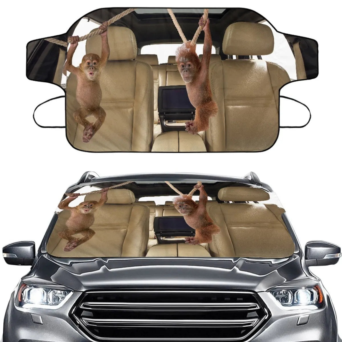 Car snow protection front gear made of aluminium film foam polyester fabric with lanyard installation system