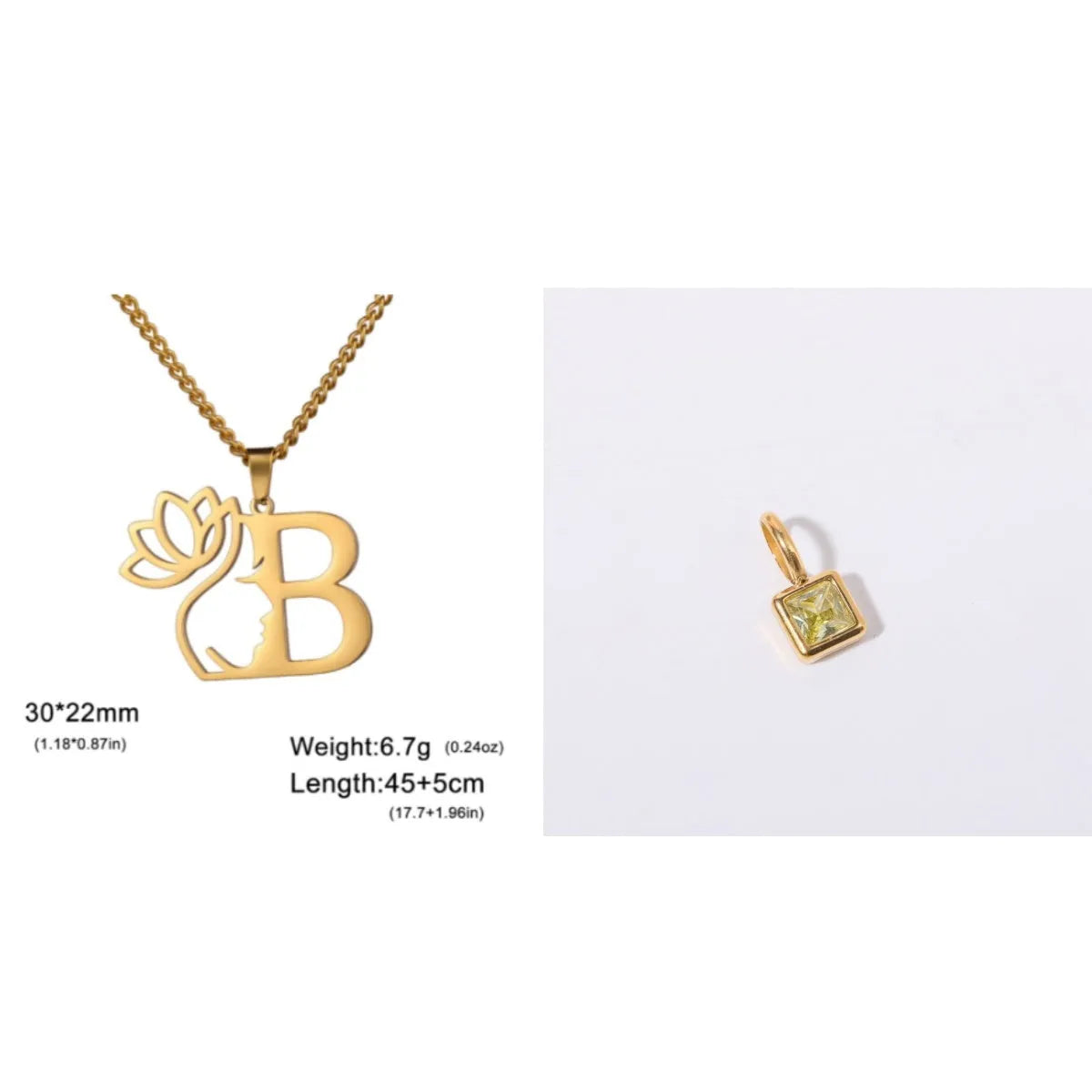 Stainless steel necklace with letter pendant on cross chain in gold or silver electroplated finish