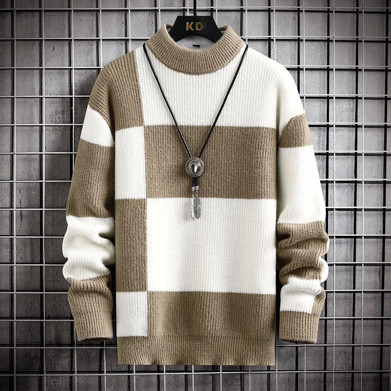 Men's thickened modal cardigan sweater coat in colour block design, loose fit, sizes M-4XL, white collar with black option