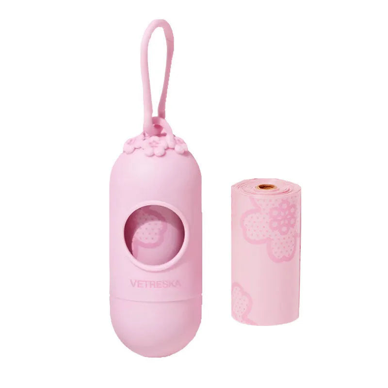 Thickened plastic dog poo bag dispenser capsule in strawberry design with a roll of scented inner bags
