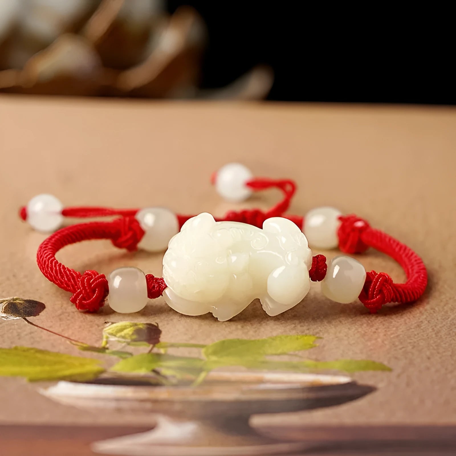 Hetian jade bracelet with black and red braided ropes traditional Chinese jewellery