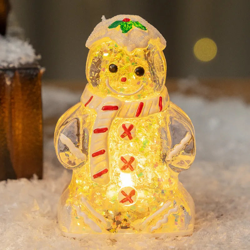 Glowing plastic gingerbread man Christmas ornament with a scarf in one of four colour options.