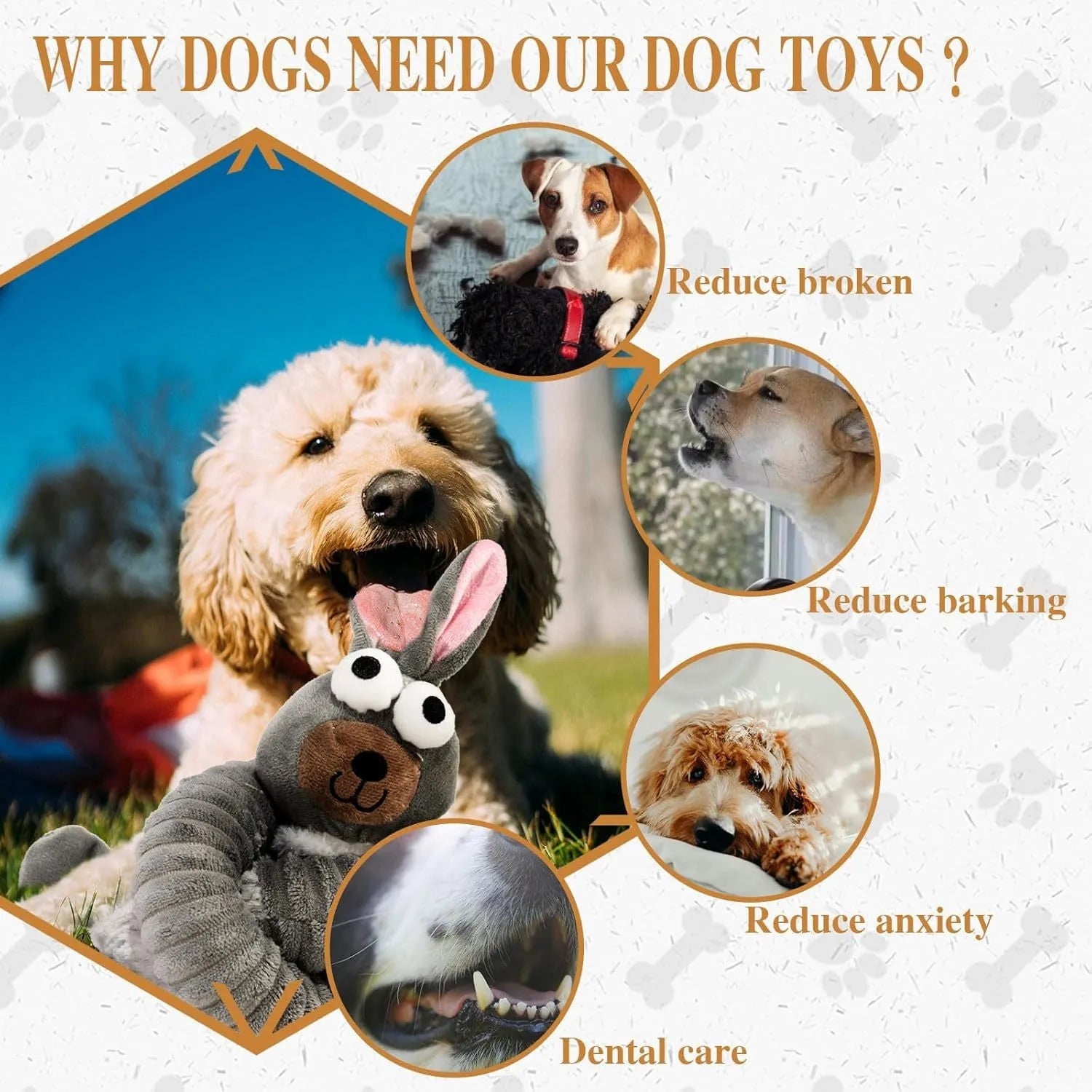Foldable brown plush dog toy with squeaker and crinkle material for chew play.