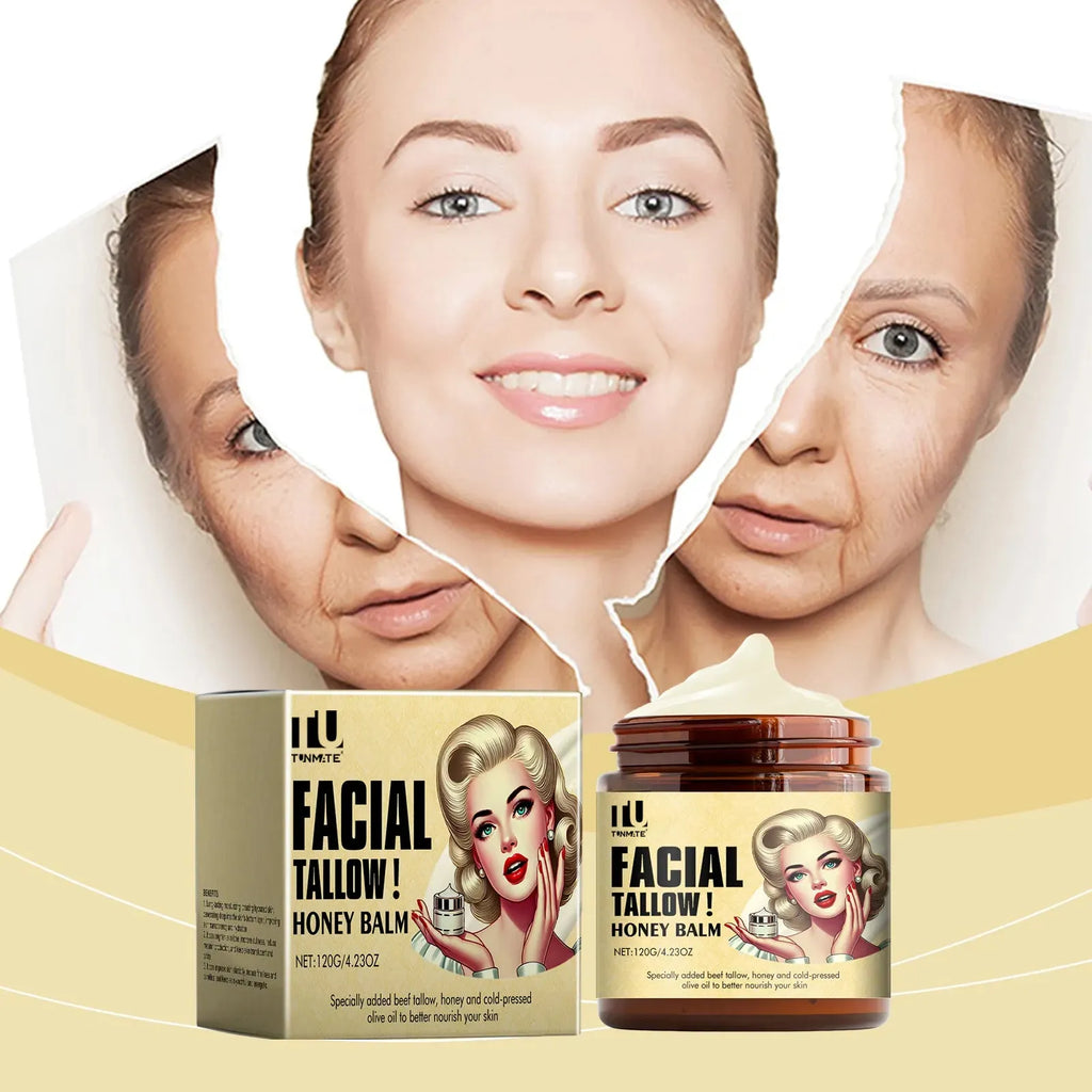 Beef tallow skincare balm in a 120g container, whipped grass fed tallow moisturiser for face and body