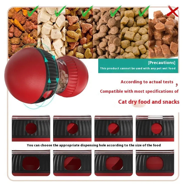 Rotating plastic cat toy with sound and food dropping function measuring 155mm