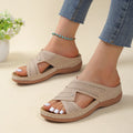 Womens low heel wedge sandals non slip PU beach shoes in offwhite colour with peep toe