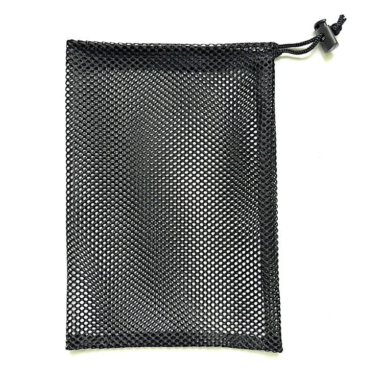 Black mesh drawstring storage bag for water ball toys with visible grid pattern