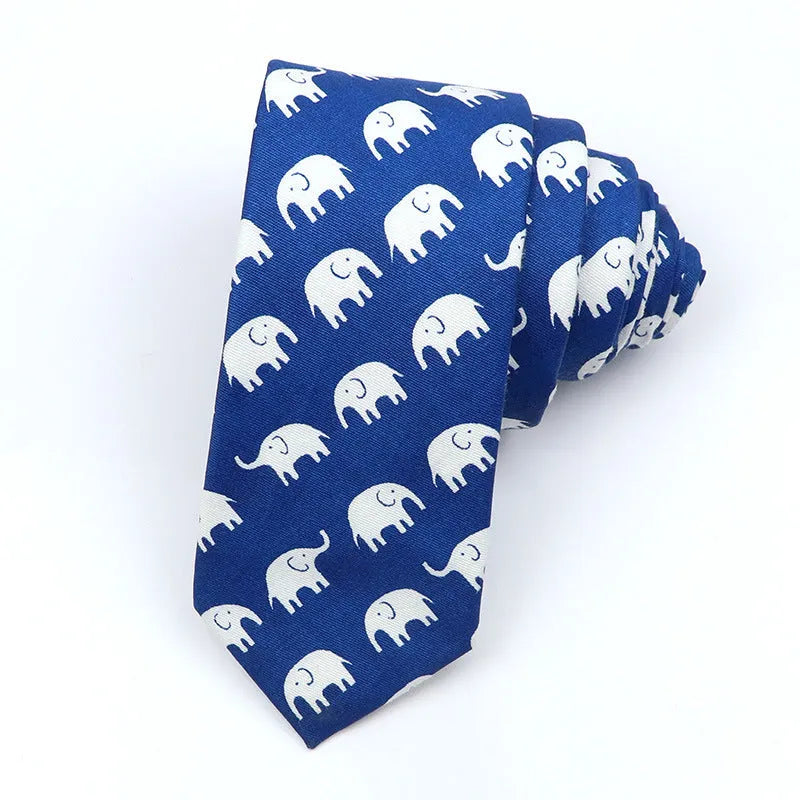 Narrow cotton bow tie with a printed cartoon pattern in a selection of colours.