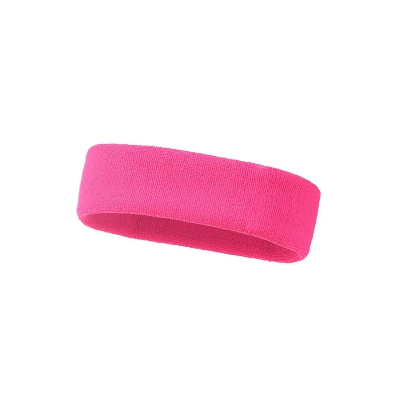 Elastic widening sports sweat headband in solid colours: black, blue, red, rose red, sky blue.