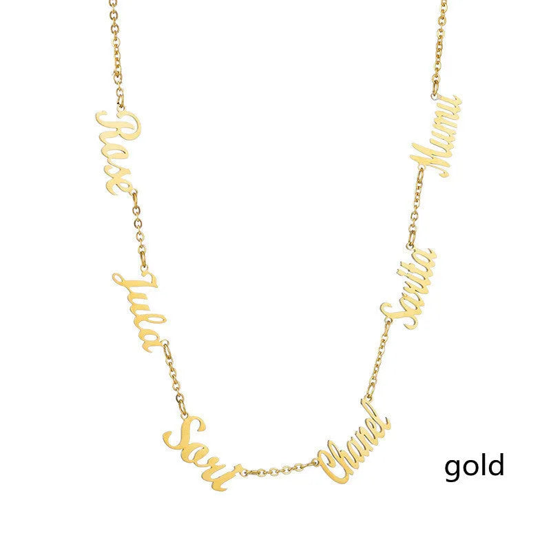 Custom name necklace stainless steel with titanium steel pendant engraved with two names gold finish