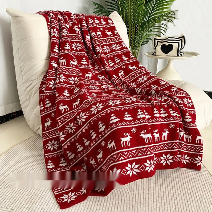 Personalised Christmas blanket with festive cartoon pattern in seasonal colour design