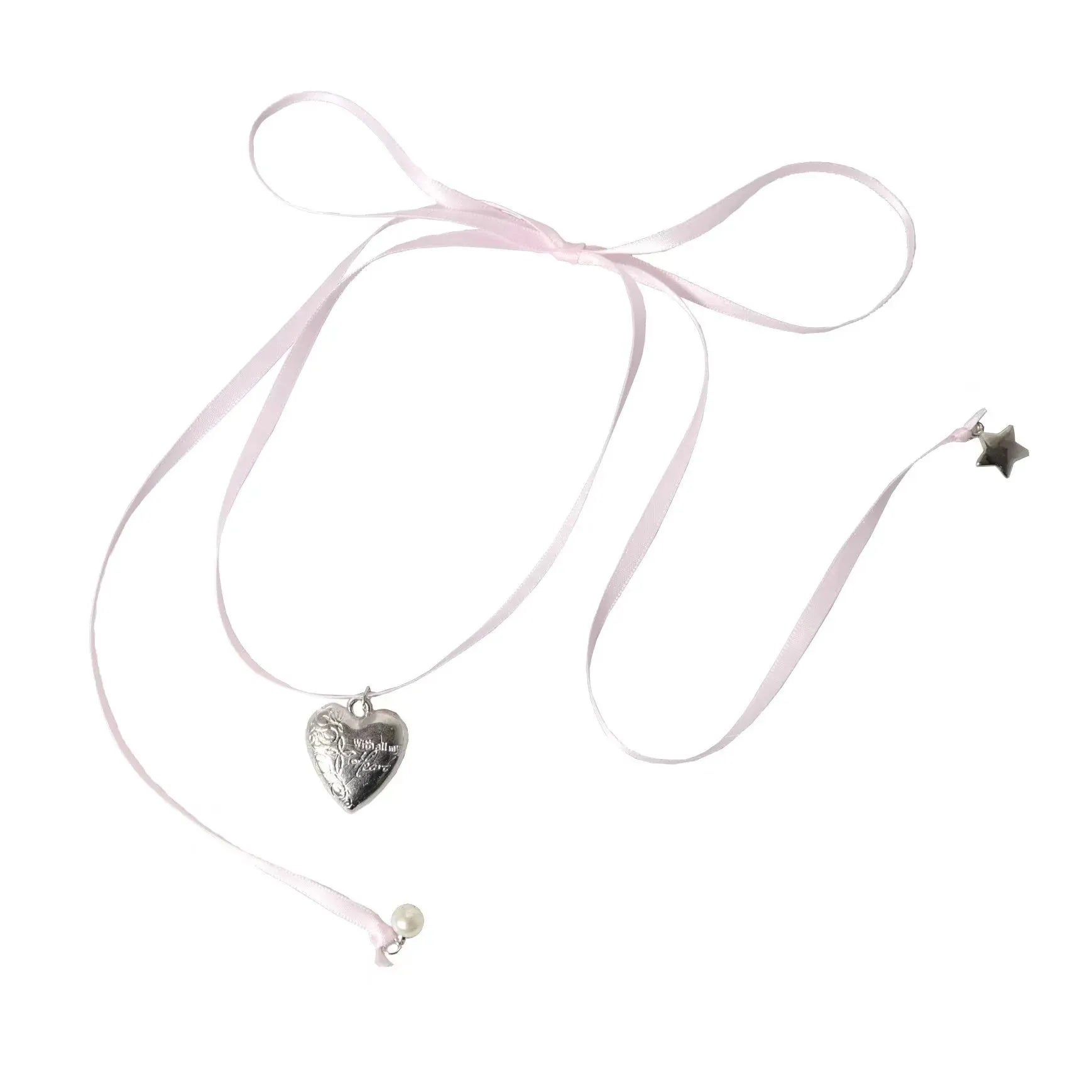 Women's alloy love pendant necklace on a chain, shown in one of 33 electroplated colour options.