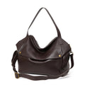 Brown genuine leather women's shoulder bag with horizontal square shape and internal organisation