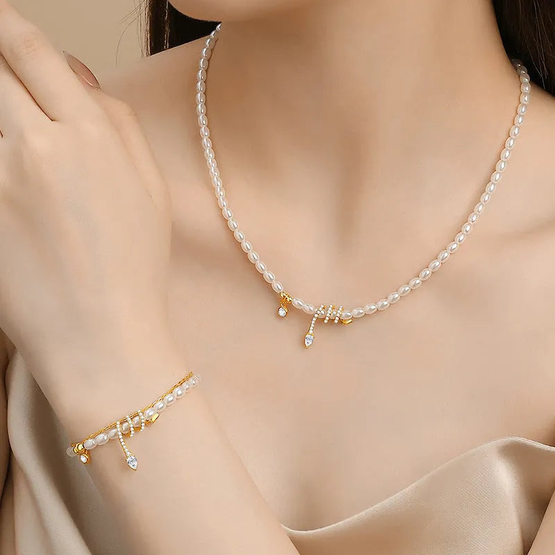 925 silver beaded bracelet with snake charm in New Chinese style, available in gold or white gold electroplated finishes