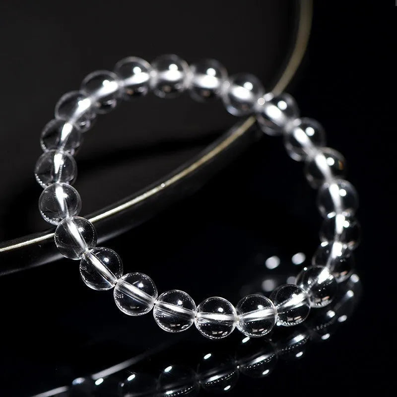Natural Donghai Old Mine white crystal bracelet with round beads in geometric unisex design