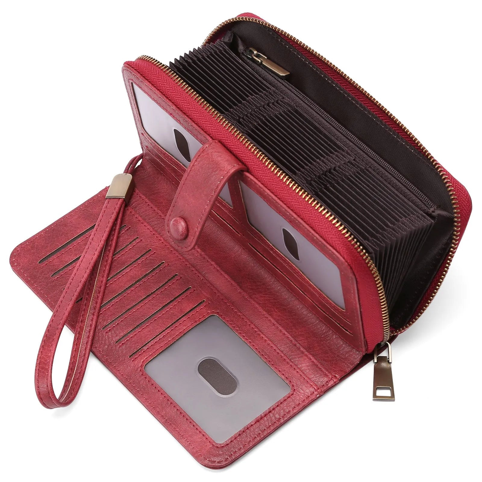 Expanding card holder women's long wallet passport bag in PU synthetic leather with anti-theft swiping