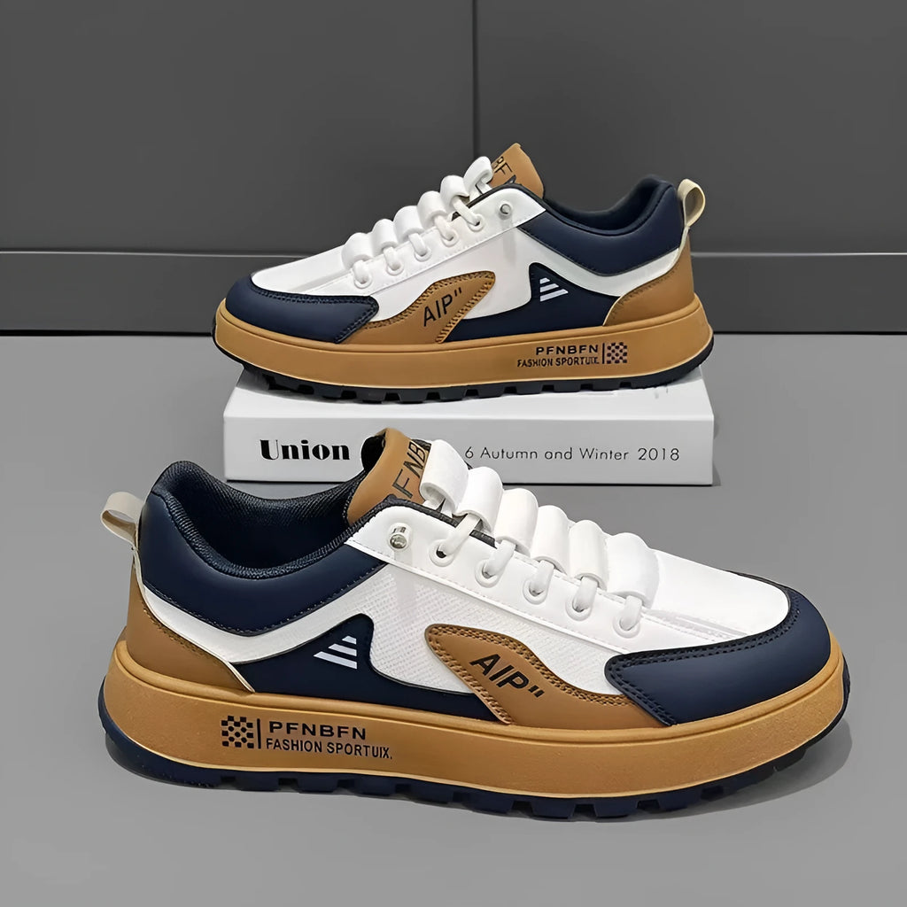 Men's casual shoes with round toe and artificial PU upper in white and orange colour option