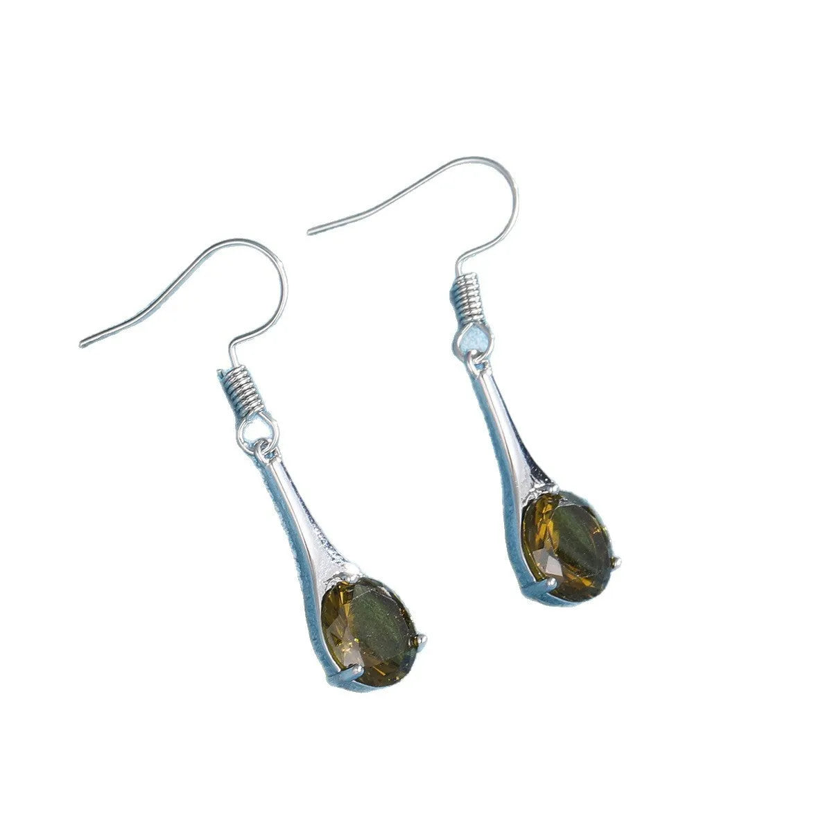 Olive green topaz earrings with water drop shape and retro style design