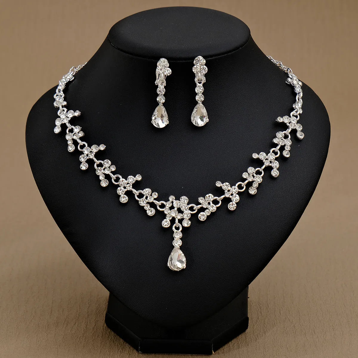 Rhinestone pearl earrings and necklace set for women wedding jewellery in silver gold AB blue green red champagne purple