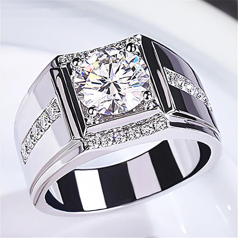 Men's adjustable geometric diamond ring with imitation moissanite in rose gold, gold, or platinum colour