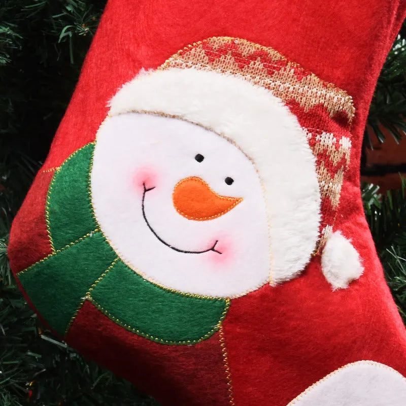 Non-woven fabric Christmas stocking with traditional elf, Santa or snowman design for holiday decorations