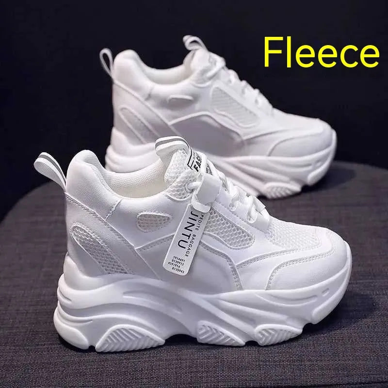 Women's black mesh platform casual shoes with hollow-out design and a TPR sole.