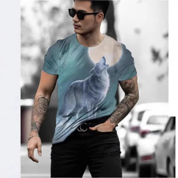 Retro 3D animal print men's short-sleeved t-shirt in bird eye cloth polyester fabric