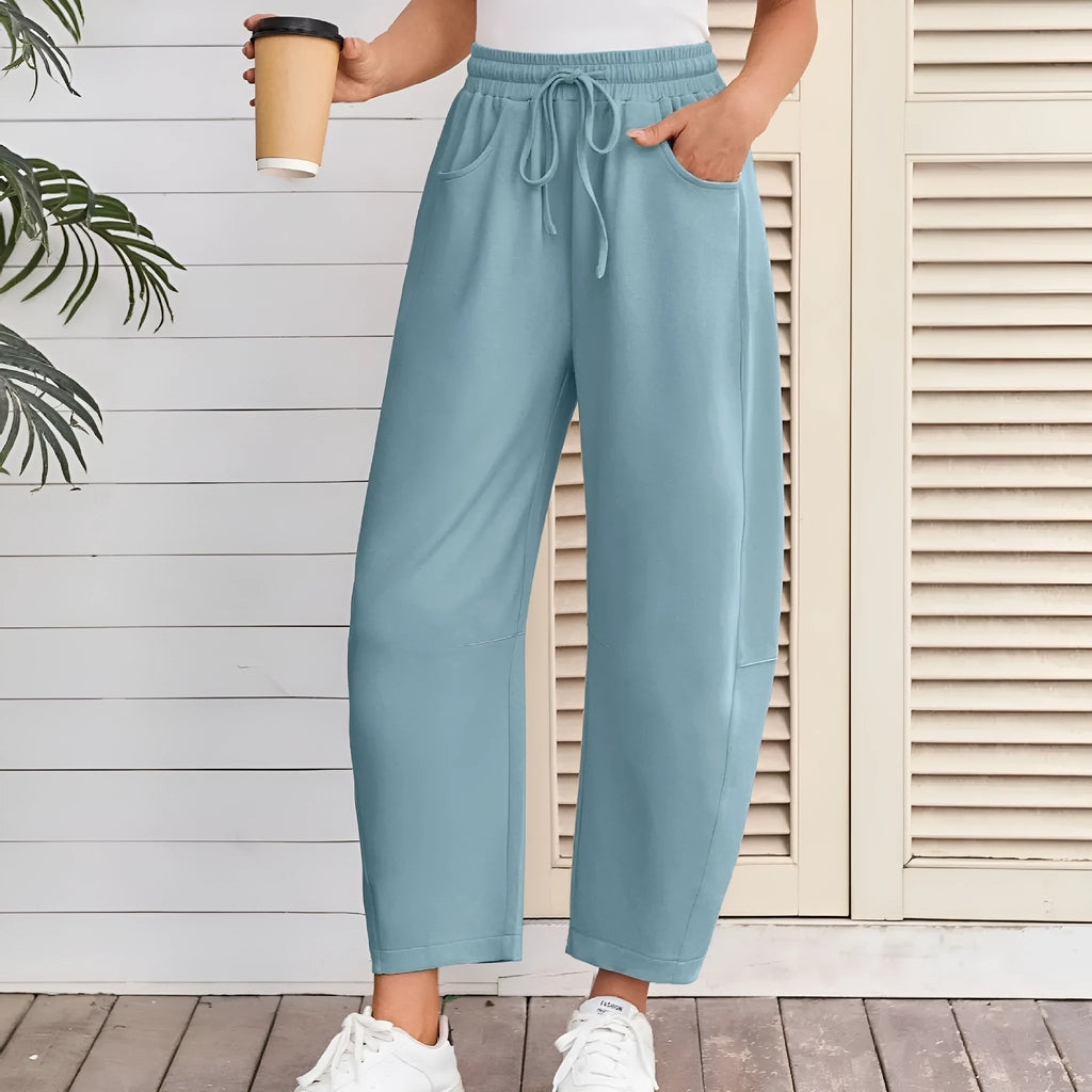 Cotton loose cropped sweatpants with elastic waist in seven colour options including apricot and army green