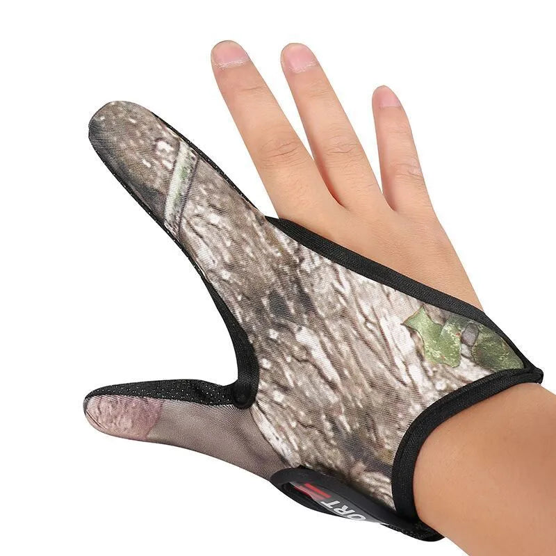 Two-finger fishing glove showing diving cloth back and microfiber palm, available in multiple colour options