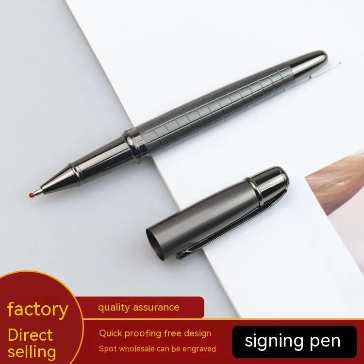 Metal roller pen with gun grey finish and replaceable ink refill for office use