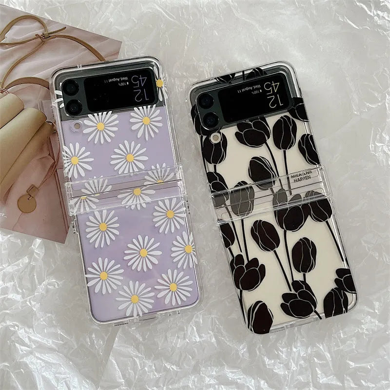 Floral folding phone case for Samsung Z Flip with daisy pattern on PC material