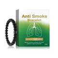 Men's black smoke prevention bracelet with a black gallstone centre and glass beads on an adjustable rope.