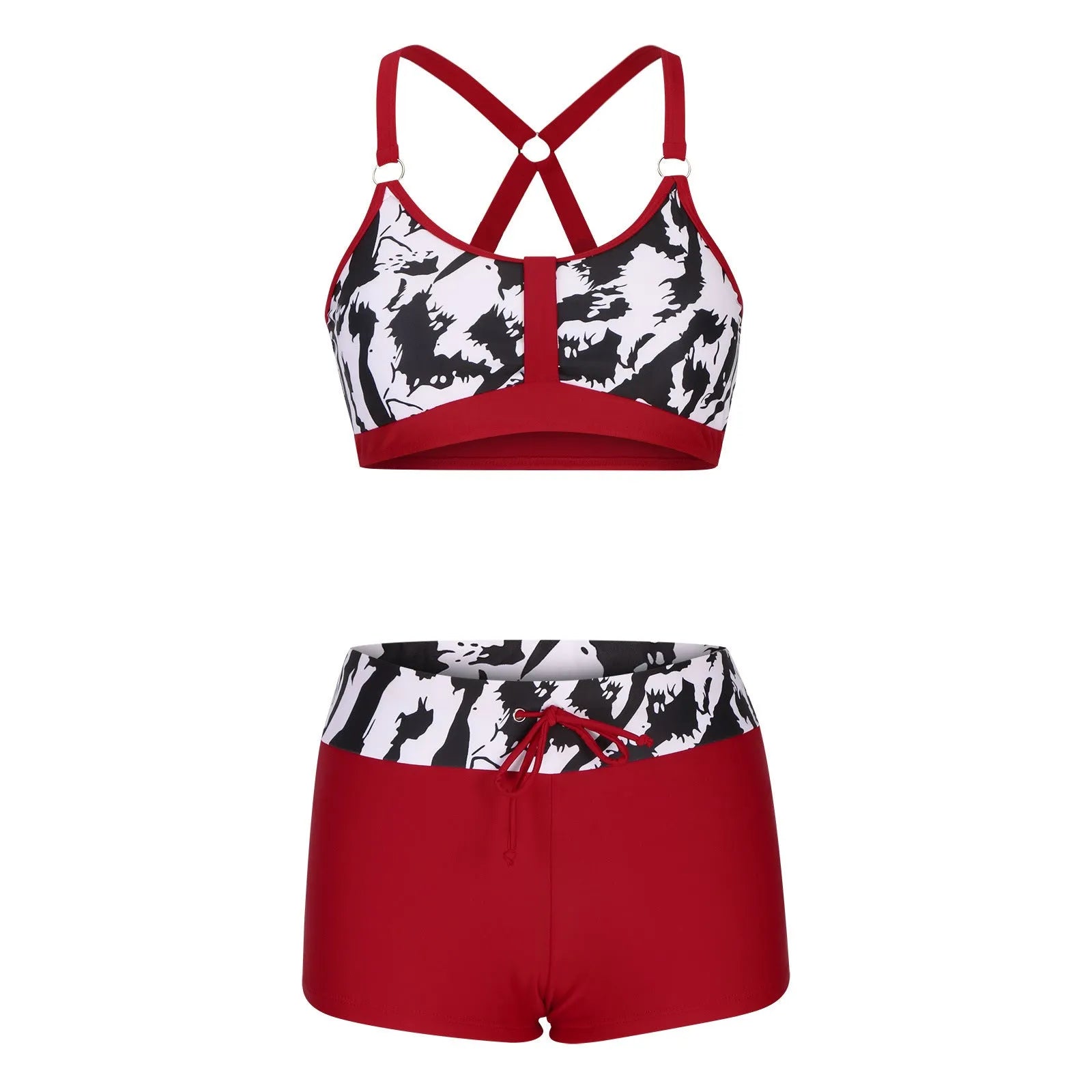 Women's floral print split bikini swimsuit set in polyester fabric