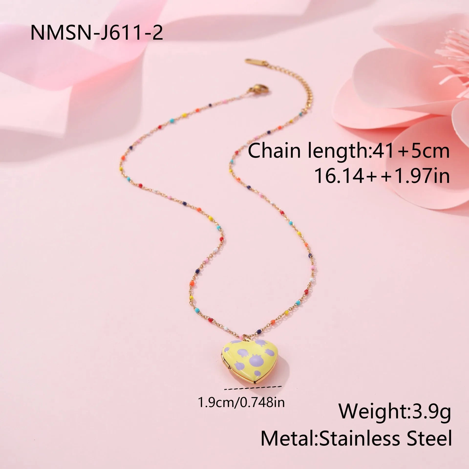 Stainless steel fruit pendant necklace with 18K gold plating and adjustable 41-50cm chain