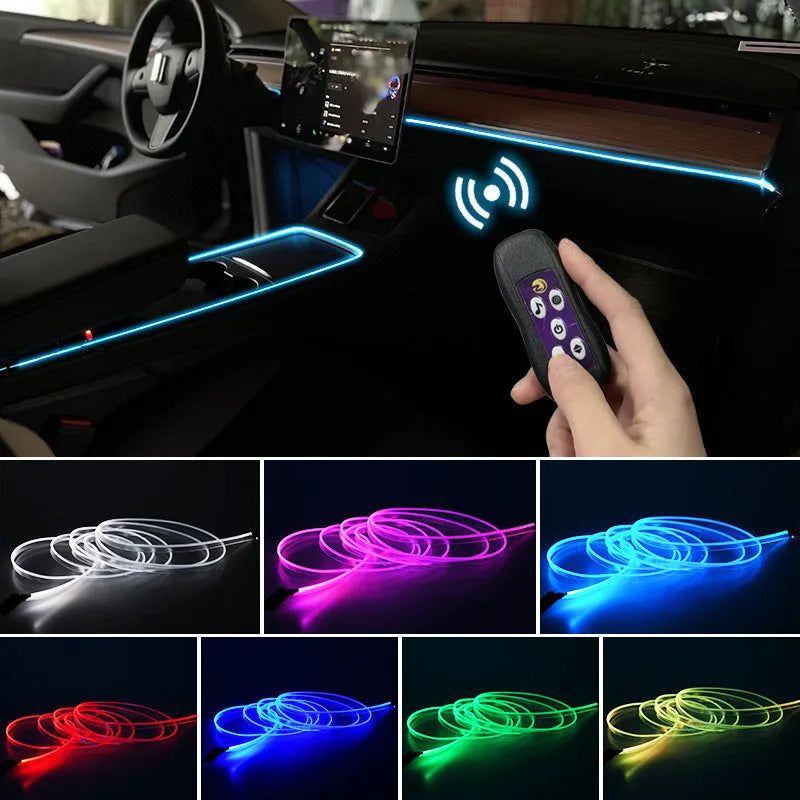 USB-powered colour changing LED ambient light strip for car dashboard and centre console illumination.