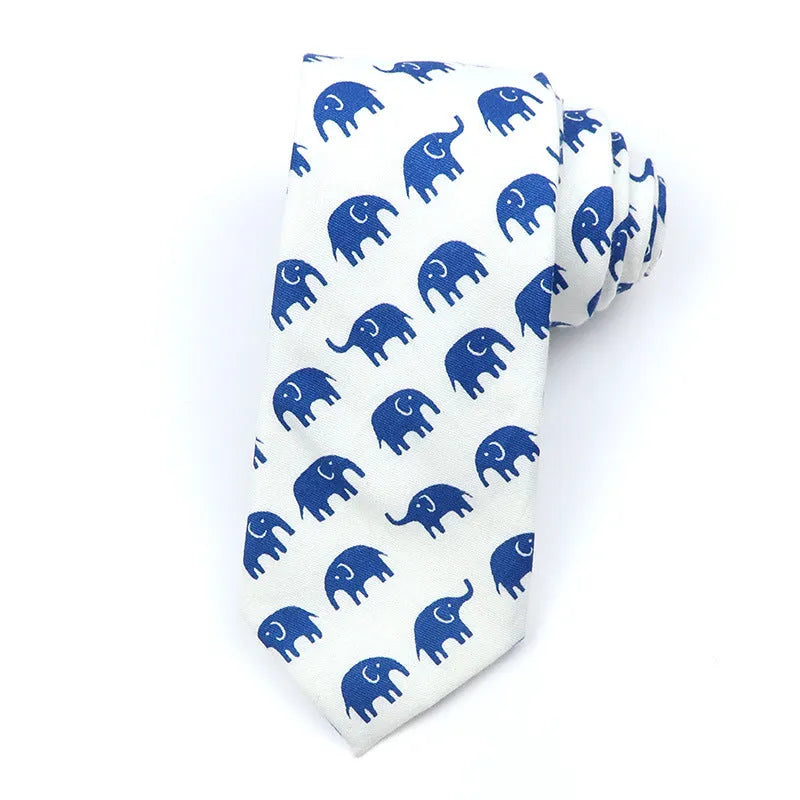 Narrow cotton bow tie with a printed cartoon pattern in a selection of colours.