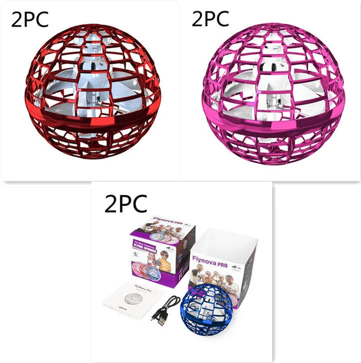 Blue LED spinning flying ball toy with magic wand accessory on white background