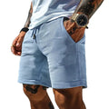 Men's retro waffle knit light blue polyester stretch shorts with wide leg, summer casual surfing wear