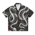 Snake bone pattern Cuban collar shirt with floral print and short sleeves
