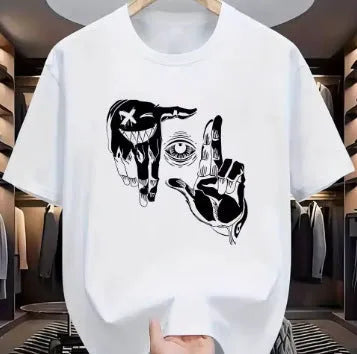 Men's round neck t-shirt with cartoon pattern on breathable mesh fabric