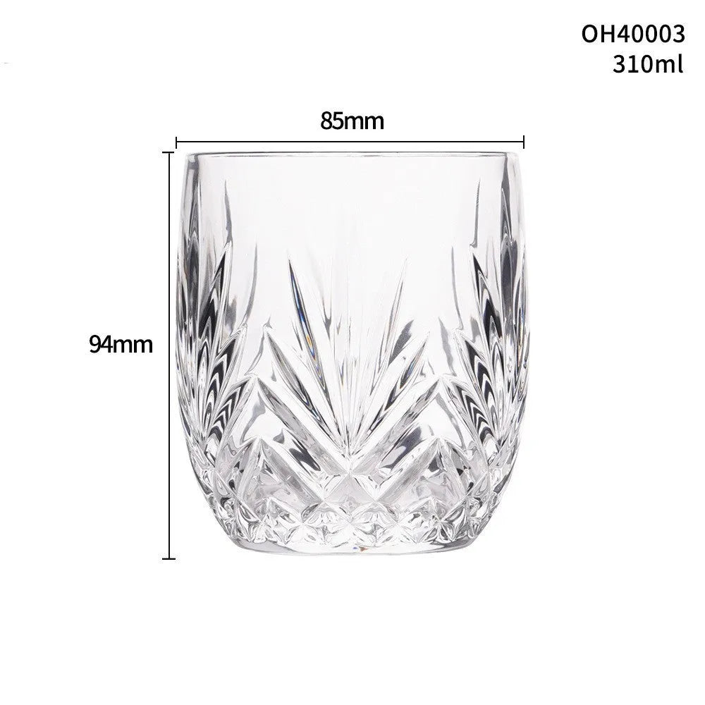 Thick bottom whiskey shot glass in glass construction with 301-400ml capacity showing colour options