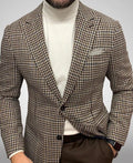 Men's British style slim fit suit jacket with two-button design and top-stitched pockets