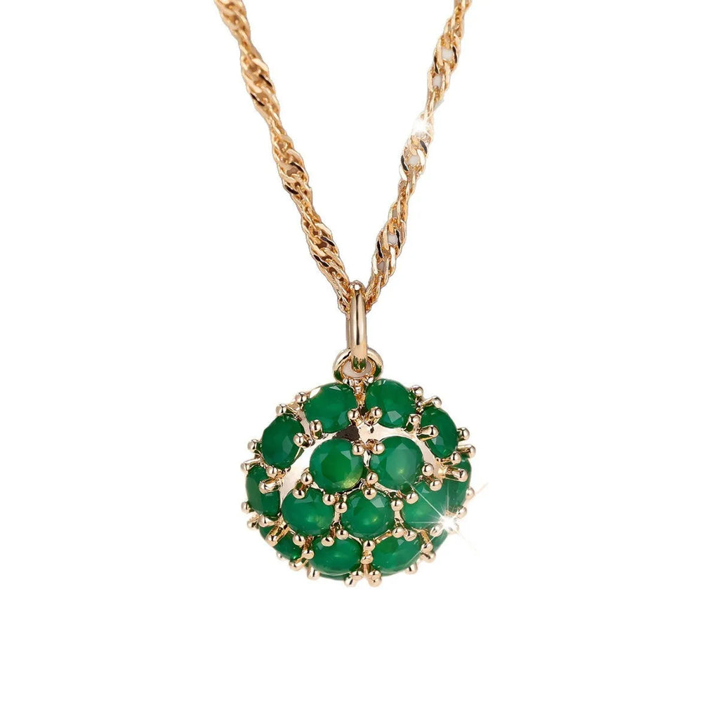 Women's round emerald full diamond necklace with adjustable chain in champagne gold