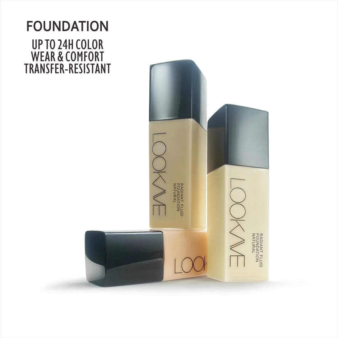 LOOKAVE Matte Liquid Foundation bottle in 21ml size, shown in Ivory White shade
