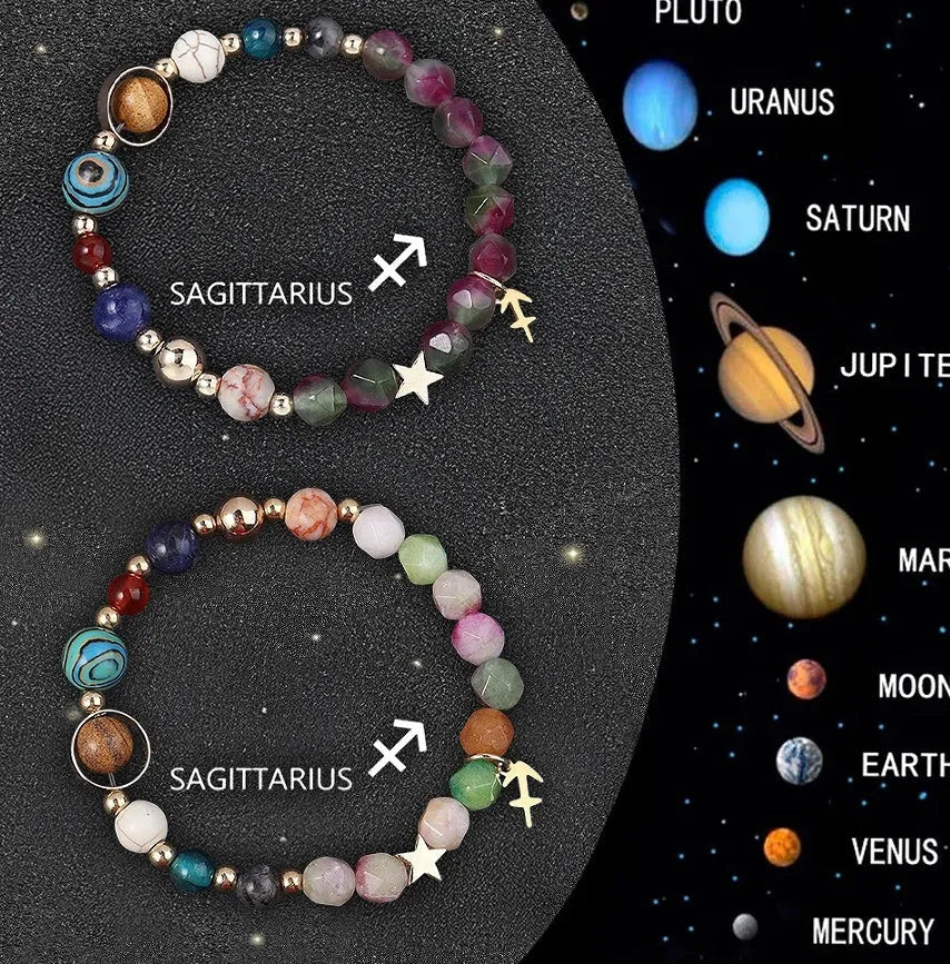Natural stone beaded bracelets showing zodiac sign designs for complete astrological collection