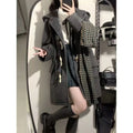 Japanese JK hooded horn button woolen coat in solid colour, loose fit, black, women's overcoat