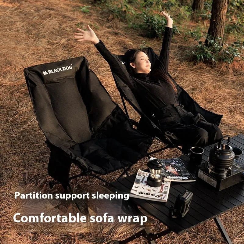 Night black portable folding camping recliner chair with oxford cloth seat