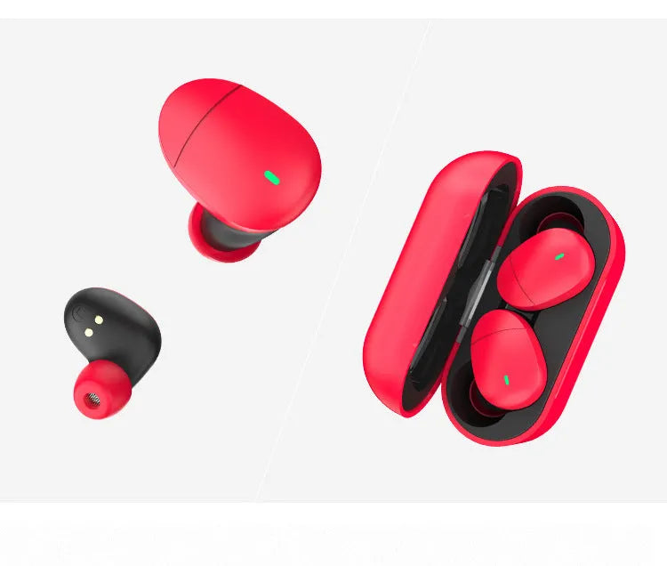 Flame red Qualcomm TWS 3040 true wireless Bluetooth 5.2 earphones with charging case.